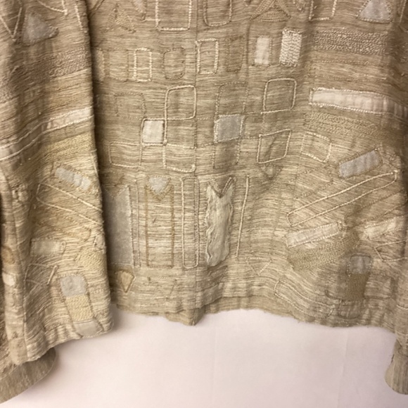 Chico’s blazer womens SZ 3(xl) silk natural fibers appliquéd tan vintage - Picture 7 of 13